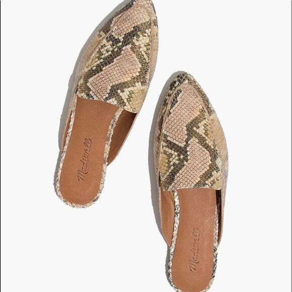 MADEWELL Frances Skimmer Snake Skin LeatherFlat Mules Blush Multi  Size 7 NEW - Picture 2 of 10